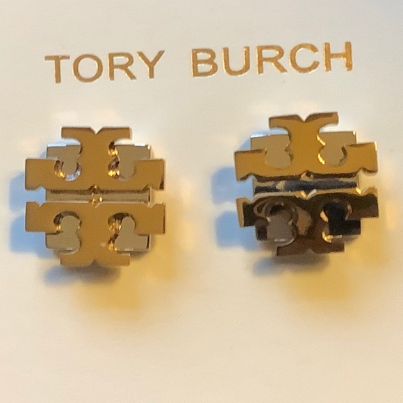 Tory Burch Jewelry - TORY BURCH MILLER LOGO GOLD/SILVER TONE STUD EARRINGS NEW WITH GIFT BAG